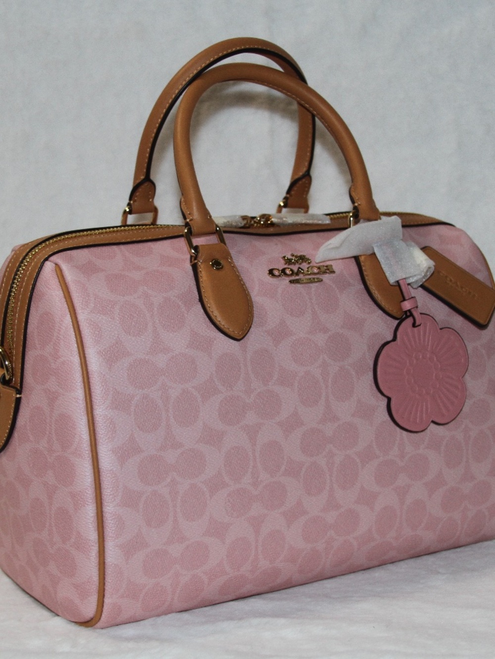 NWT COACH Large Rowan Powder pink Satchel Bag With Tea Rose Charms - Picture 3 of 11
